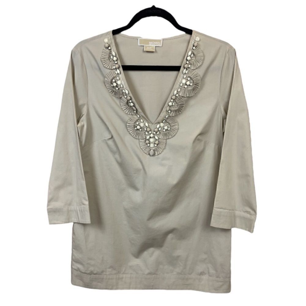 𝅺MICHAEL Michael Kors Beaded Tunic in Beige, size S - VGUC